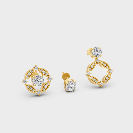Lab-Grown Diamond Convertible Earrings In Yellow Gold Featuring 1.14 Ct Total Weight Round Cut Certified Diamonds With 0.57 Carat Each