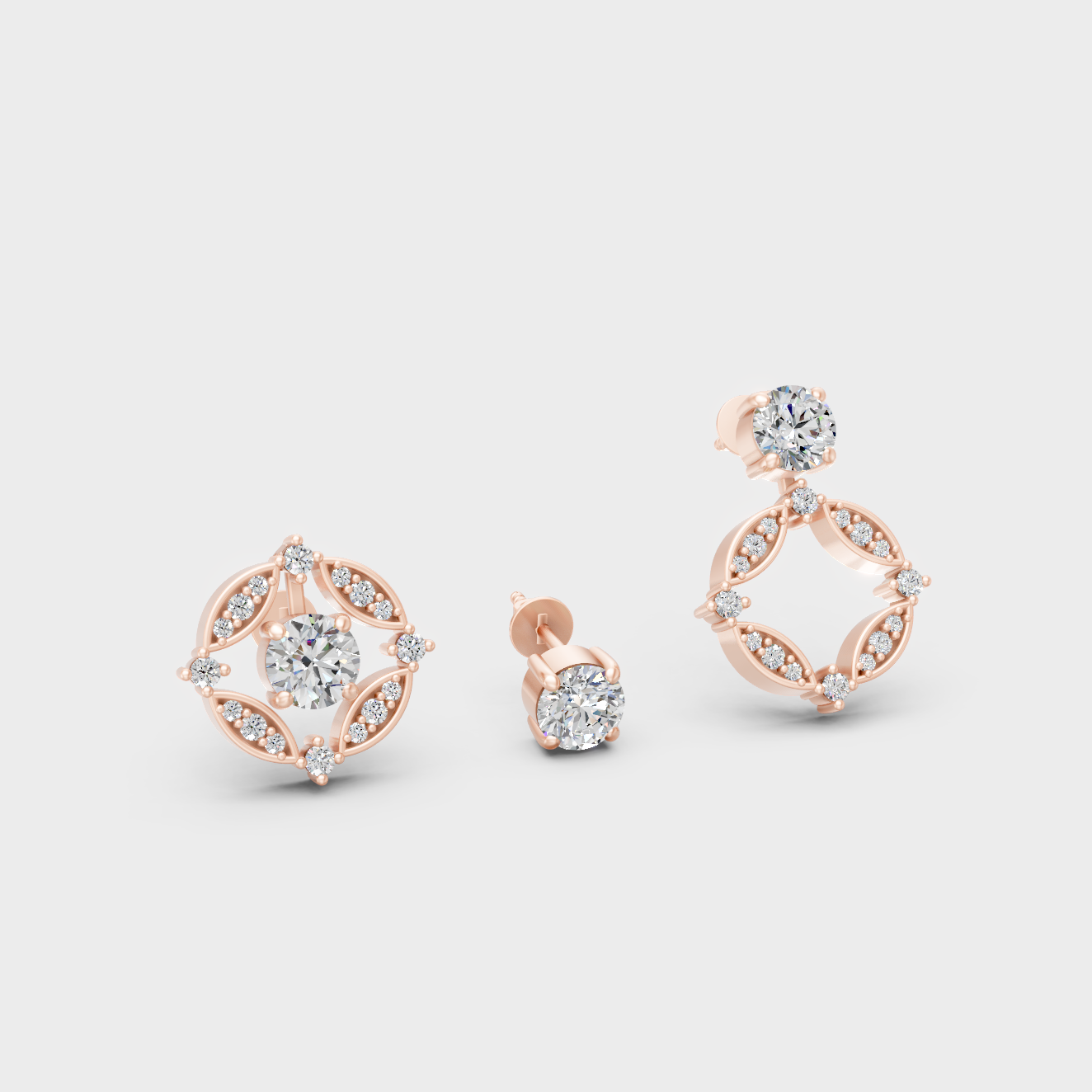 Romantic Rose Gold Convertible Earrings Featuring 1.14 Ct TW Certified Round Cut Lab-Grown Diamonds With 0.57 Carat Each