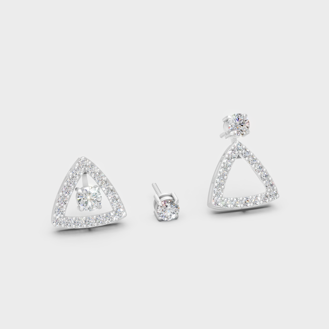 White Gold Lab-Grown Diamond Convertible Earrings Featuring 1.36 Ct Total Weight Certified Round Cut Diamonds