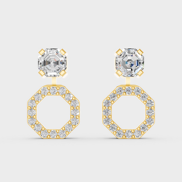 Luxury Yellow Gold Convertible Earrings With Certified Lab-Grown Octagon And Round Diamonds Totaling 2.6 Ct TW