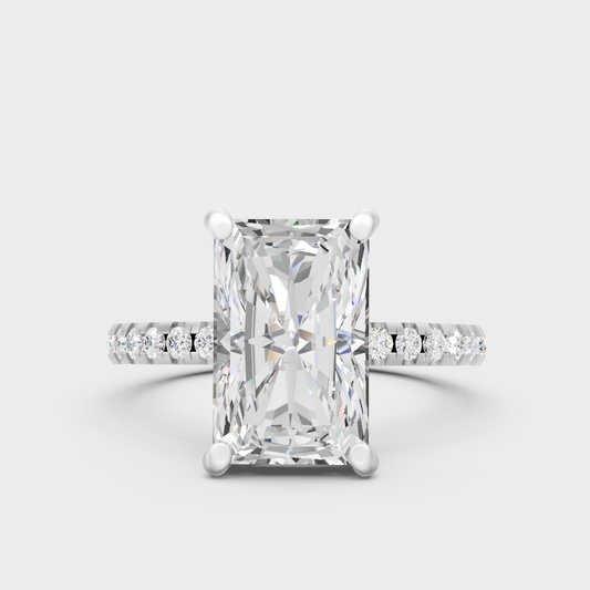 White Gold Radiant Engagement Ring With Certified Round Diamonds