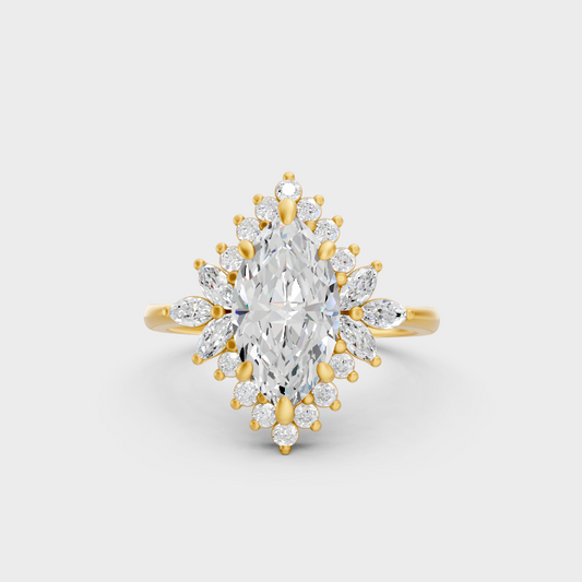 Luxury Marquise Halo Diamond Ring In Yellow Gold Elegant Jewelry