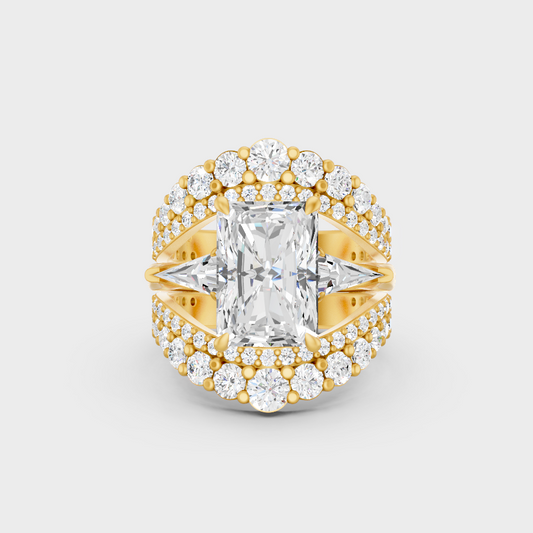 Luxury Multishape Diamond Ring In Yellow Gold With Radiant Center Stone