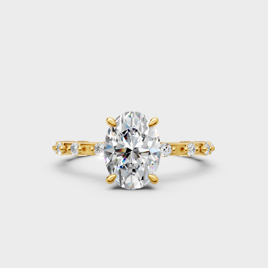 Igi-certified oval and round-cut lab-grown diamond solitaire ring in yellow gold