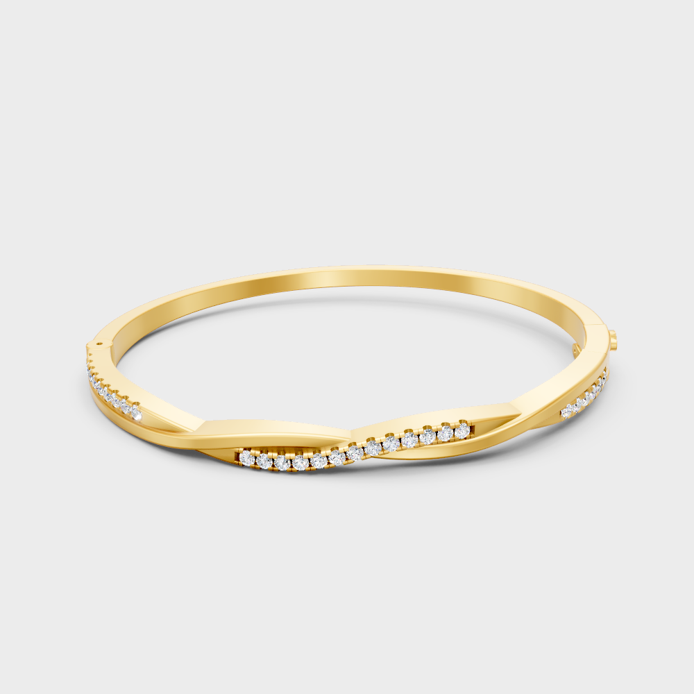 0.70 Ct Round Cut Lab-Grown Diamond Kada Bracelet Yellow Gold
