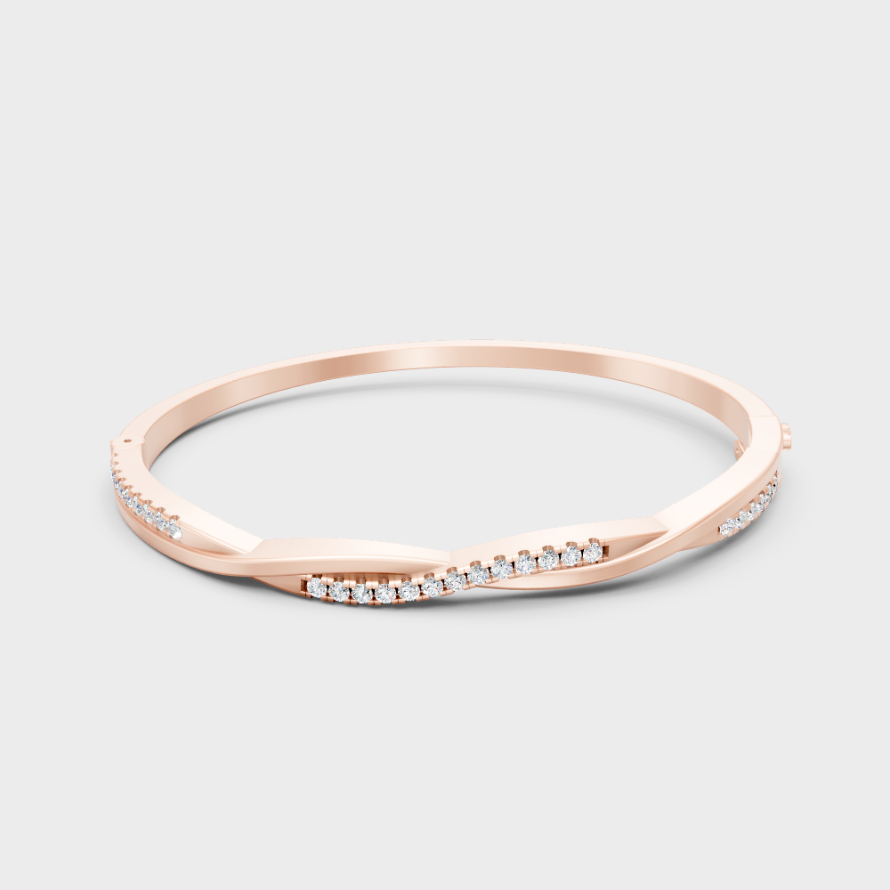 0.70 Ct Round Cut Lab-Grown Diamond Kada Bracelet Rose Gold