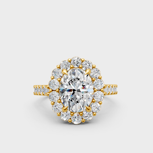 IGI-certified oval and round-cut lab-grown diamond solitaire ring in yellow gold