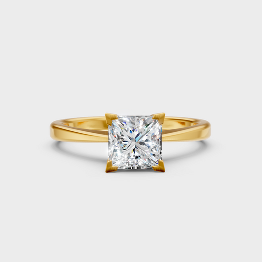 Igi certified princess-cut lab-grown diamond solitaire ring in 18K yellow gold