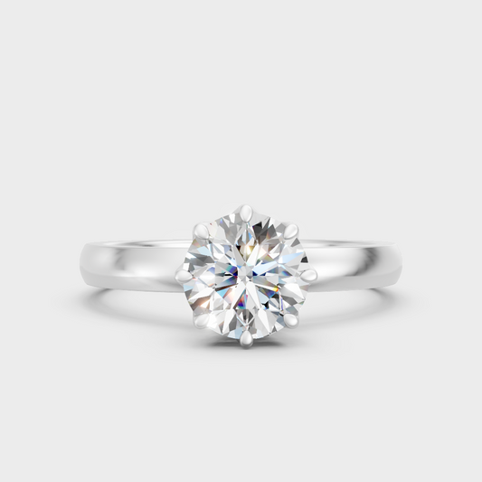 1 Carat Round Cut Lab Grown Diamond Women’s Ring In 14K White Gold Classic Setting