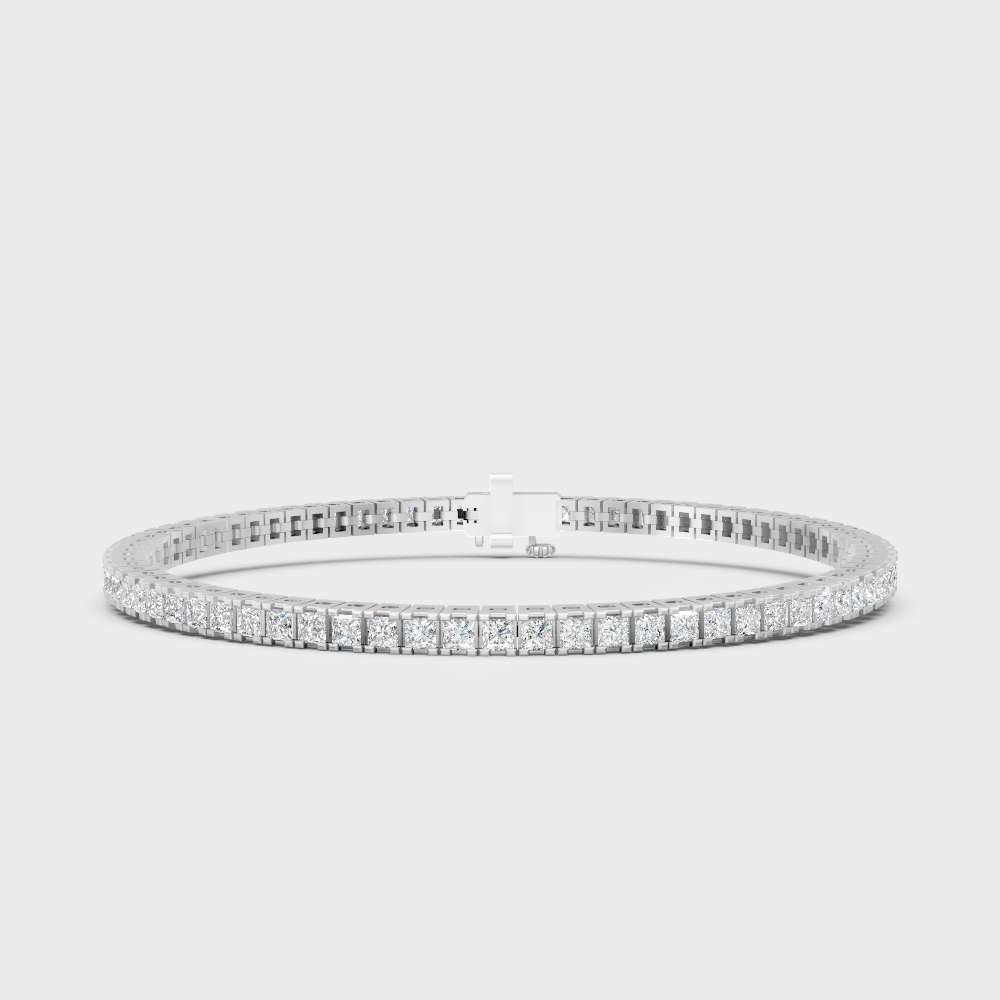 Classic Lab-Grown Princess Cut Diamond Bracelet In White Gold