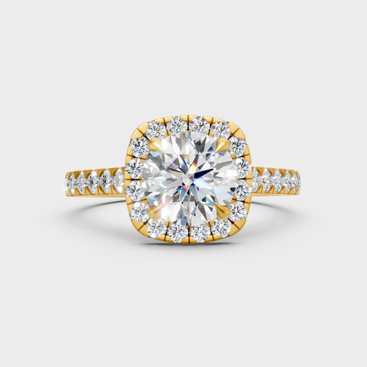 Certified 1.83 Carat Round-Cut Lab-Grown Diamond Halo Ring In 18K Yellow Gold