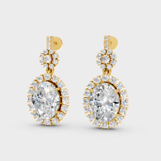 3.99 Ct Round And Oval Cut Lab-Grown Diamond Drop Earrings In Yellow Gold