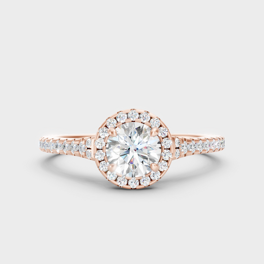 Unique Rose Gold Halo Ring Featuring A Gli Certified Round Lab Diamond