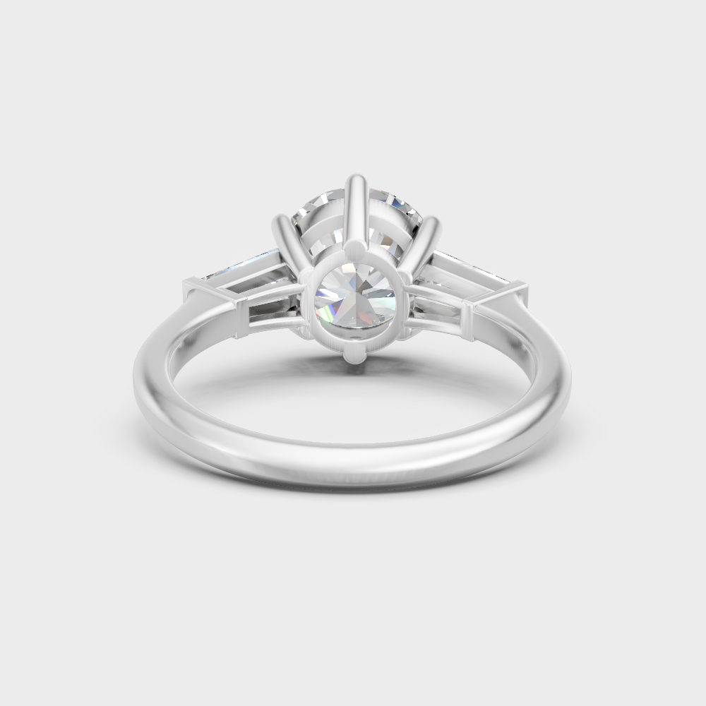Luxury 950 platinum trio solitaire featuring certified lab-grown round and baguette diamonds
