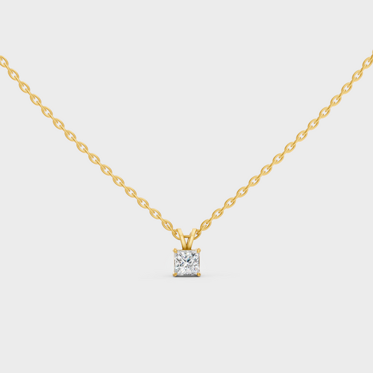 1 Ct Princess Cut Lab-Grown Diamond Pendant With Chain In Yellow Gold