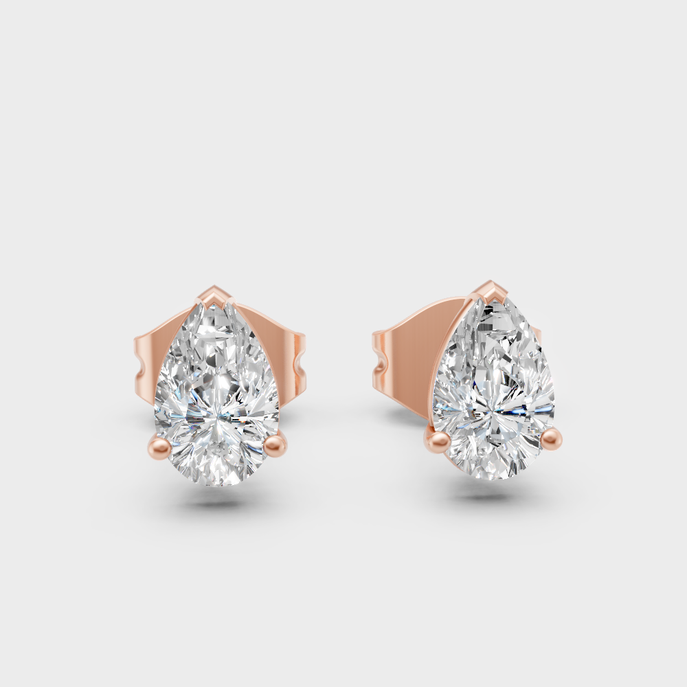 0.50 Carat Each Lab-Grown Pear Cut Diamond Stud Earrings In Rose Gold