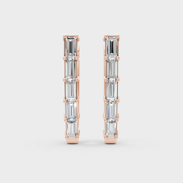 GLI Certified 0.45 Ct Baguette Cut Diamond Hoops In Rose Gold