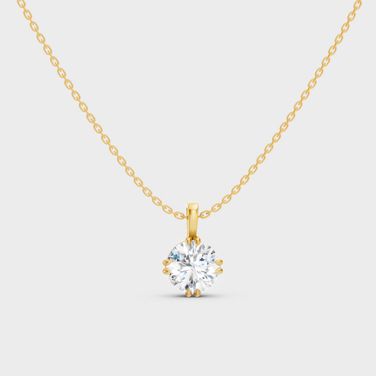 1 Ct Round Cut Lab-Grown Diamond Pendant Yellow Gold