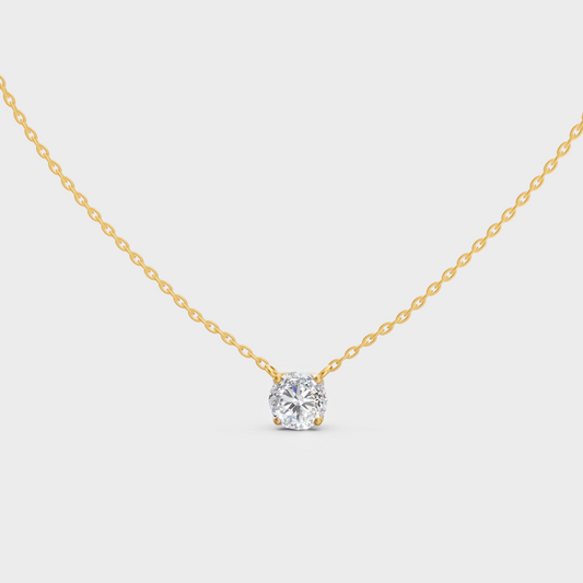 Round Cut 1 Ct Lab Grown Diamond Pendant Yellow Gold