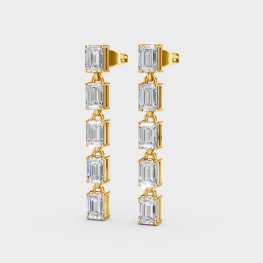 Certified Emerald Cut Lab-Grown Diamond Dangler Earrings In Hallmark Yellow Gold