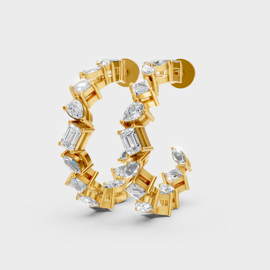 GLI-certified multi-shape lab-grown diamond hoop earrings in 18K yellow gold