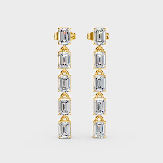 2.75 Ct Emerald Cut Lab-Grown Diamond Drop Earrings In Yellow Gold
