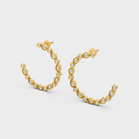 GLI-certified round-cut lab-grown diamond hoop earrings in 18K yellow gold