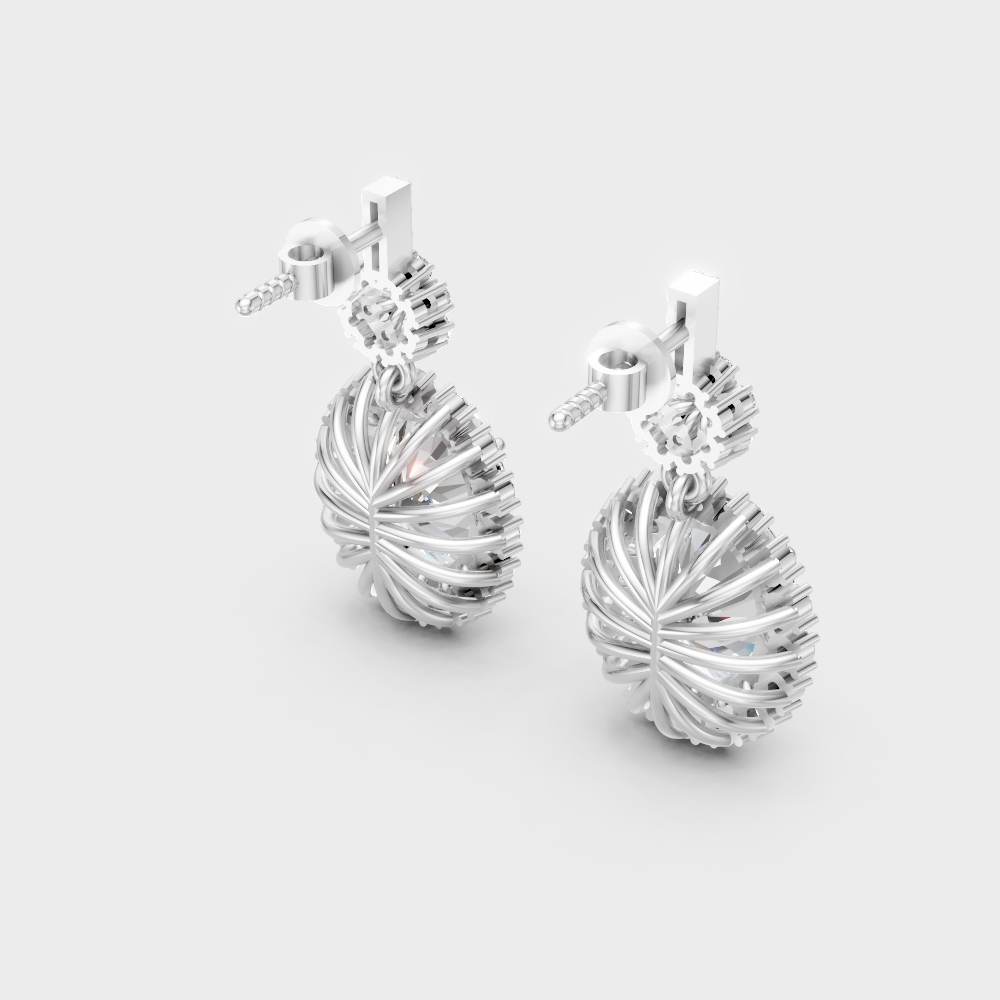 Statement Round And Oval Cut Diamond Earrings In White Gold