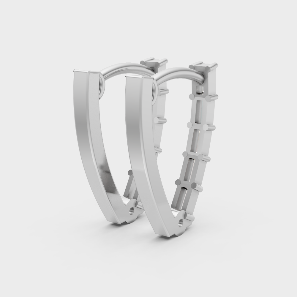 Hallmark 18K White Gold Baguette Diamond Hoop Earrings