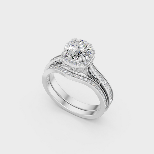 White Gold Round Engagement Ring Set With Certified Lab Diamonds