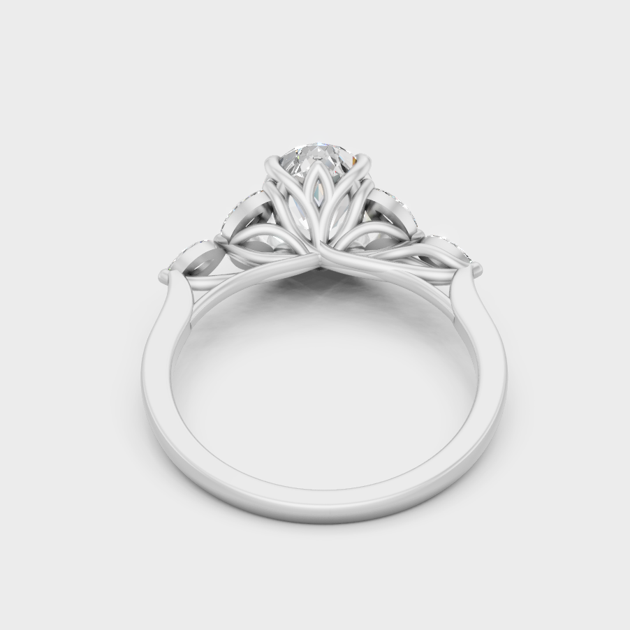 White Gold Oval Marquise Ring Set For Modern Elegance