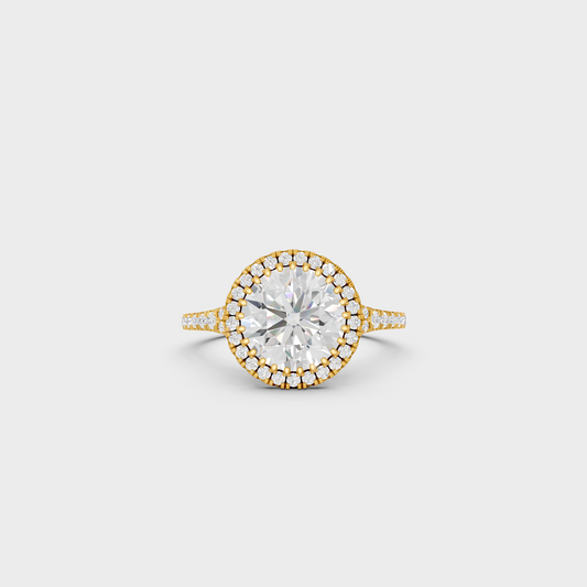 Luxury Round Halo Diamond Ring In Yellow Gold Elegant Jewelry