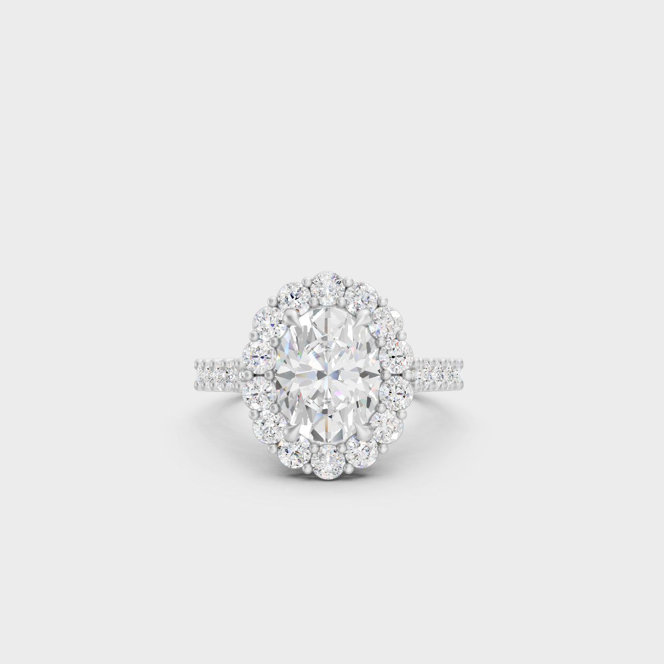 White Gold Oval Engagement Ring With Certified Round Diamonds