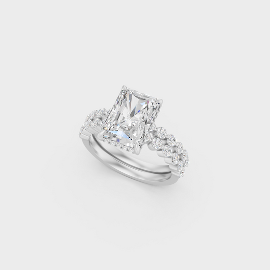 White Gold Radiant Engagement Ring Set With Certified Lab Diamonds