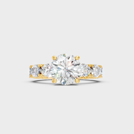 5.33 Ct Round Oval Diamond Ring In Yellow Gold Fine Jewelry