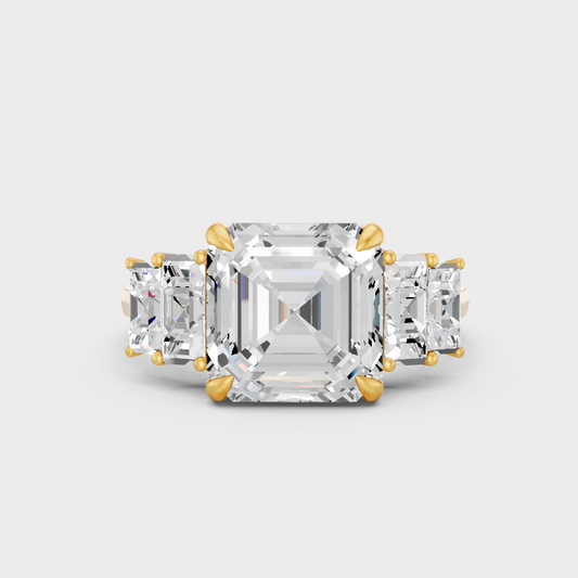 Luxury Asscher Diamond Solitaire Ring In Yellow Gold With Baguette Accents