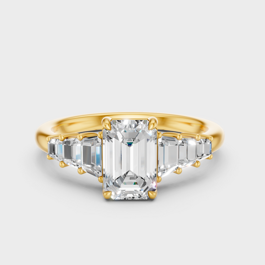 1.75 Ct Emerald Trapezoid Lab Grown Diamond Ring In Yellow Gold Luxury Jewelry