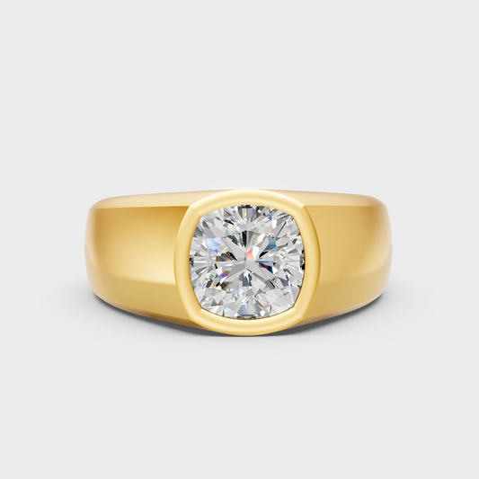 Luxury Mens Cushion Diamond Ring In Yellow Gold Bold Elegant Jewelry