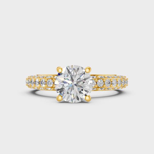 Luxury Hidden Halo Round Diamond Ring In Yellow Gold With Accent Sparkle