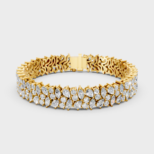 13.40 Ct Multi-Shape Certified Lab-Grown Diamond Tennis Bracelet Yellow Gold