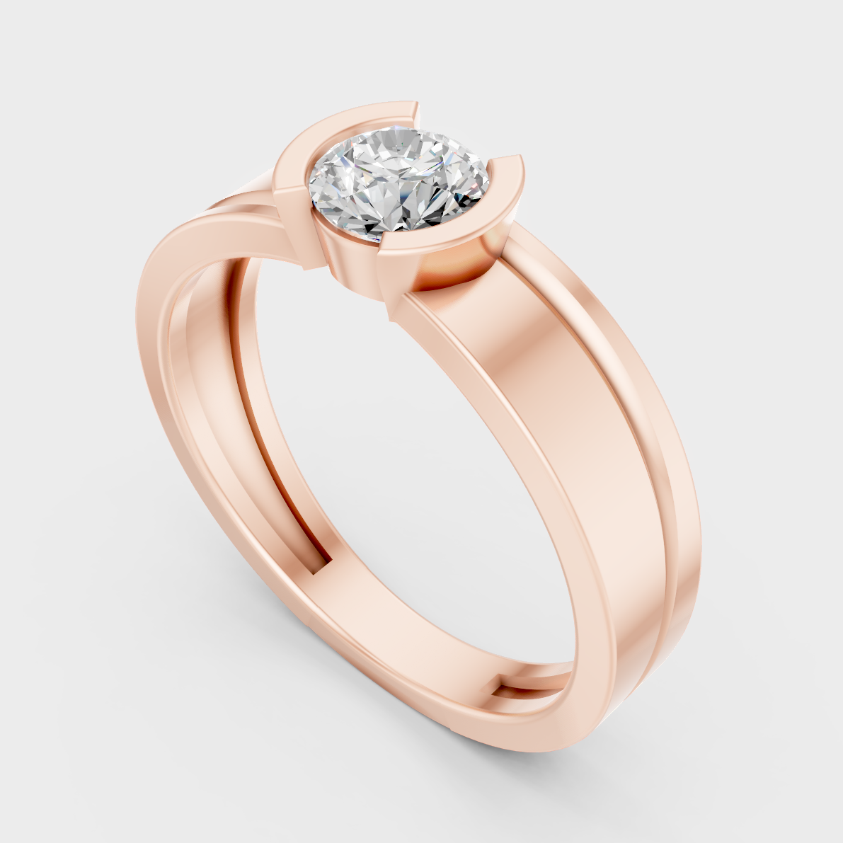 Sleek 14K Rose Gold Men’s Band Featuring A Certified 0.50Ct Round Lab Diamond