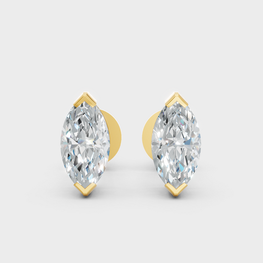 Marquise Cut Lab Grown Diamond Earrings In Yellow Gold 14K 18K Hallmark