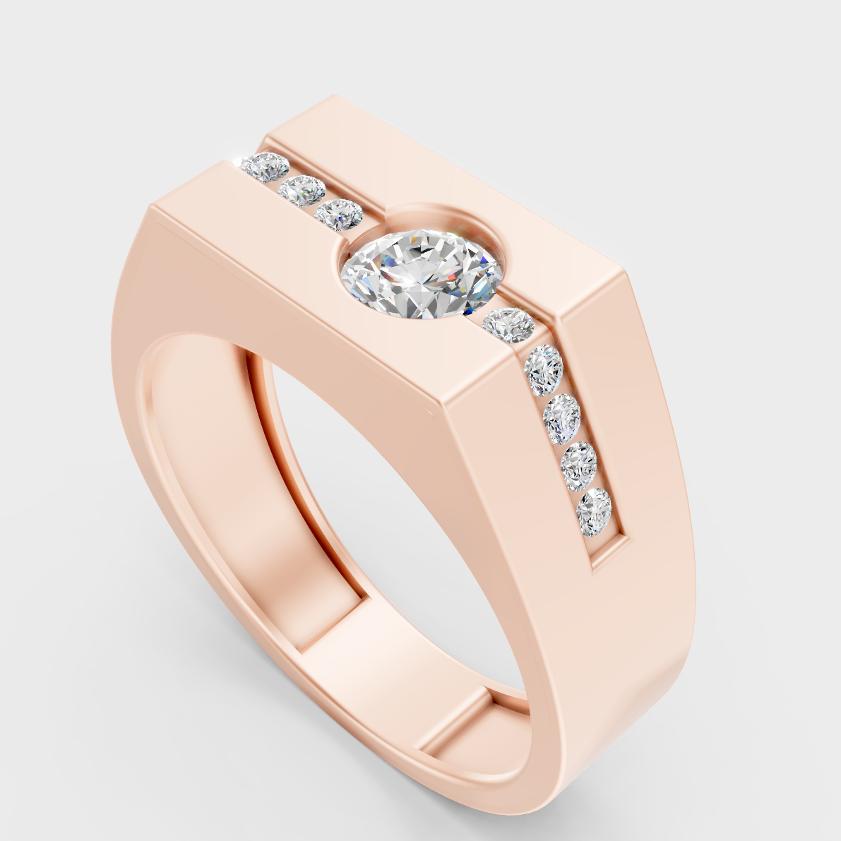 Sleek 14K Rose Gold Men’s Band Featuring A Certified 0.68Ct Round Lab Diamond