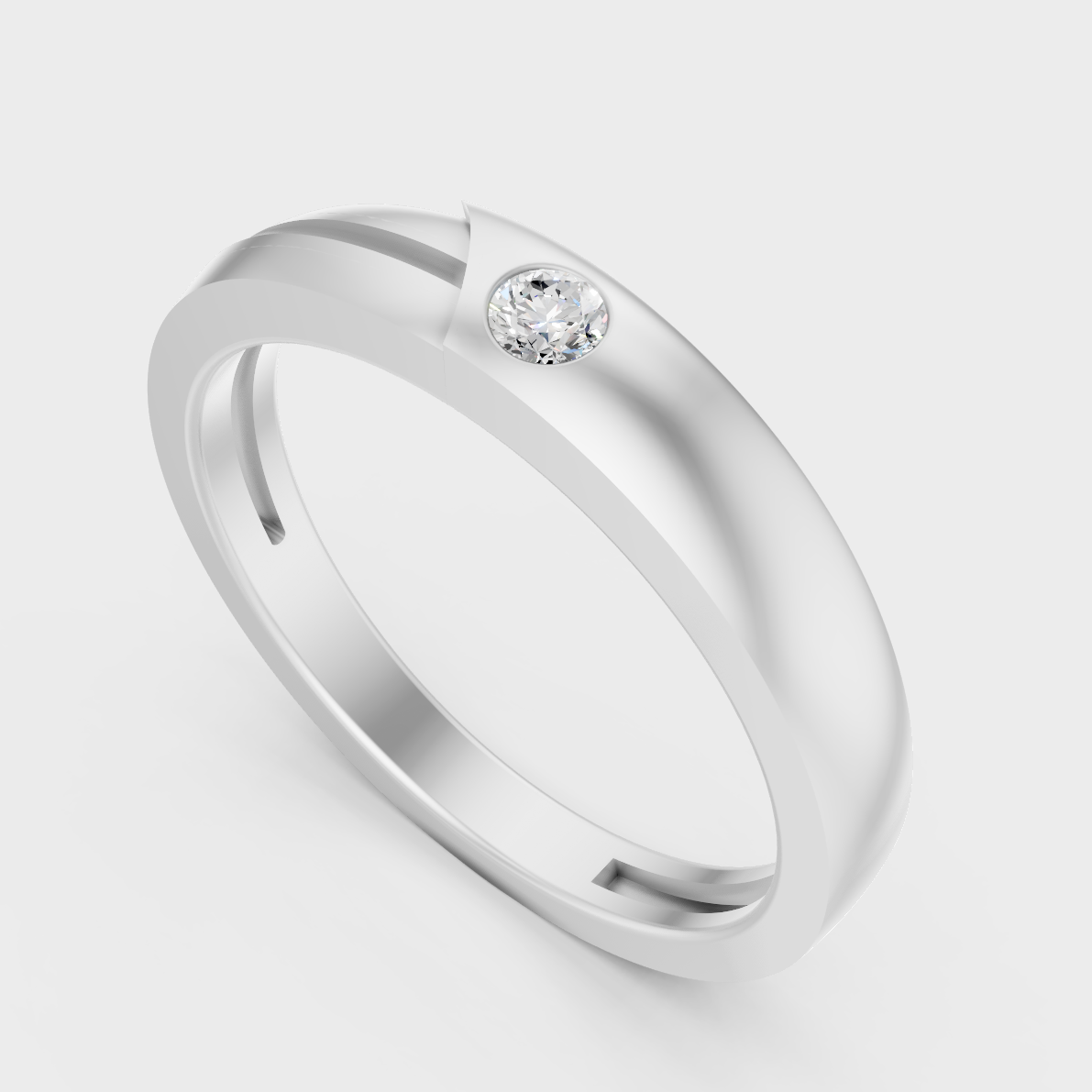 Sleek 18K White Gold Men’s Band Featuring A 0.07Ct Round Lab Diamond
