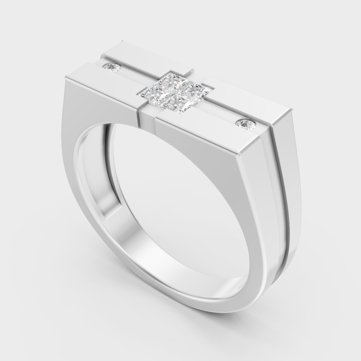 Sleek 18K White Gold Men’s Band Featuring 0.22Ct Round And Princess Lab Diamonds