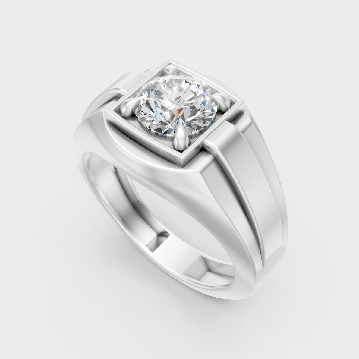 Sleek 18K White Gold Men’s Band Featuring A 1-5Ct Round Lab Diamond