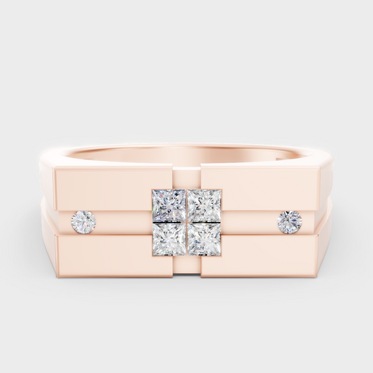Modern 18K Rose Gold Men’s Ring With 0.22Ct Round And Princess Lab-Grown Diamonds