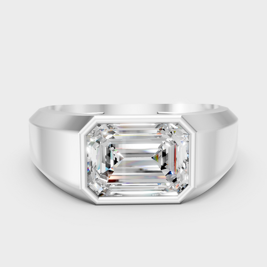 Certified 1-5 Carat Emerald-Cut Lab-Grown Diamond Men’s Ring In 14K White Gold