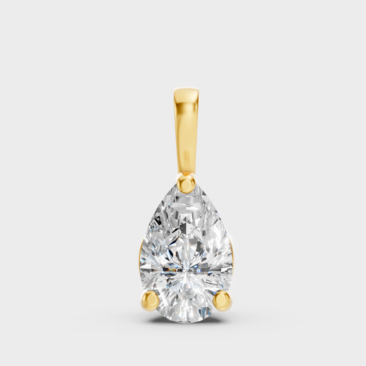 Classic 14K Yellow Gold Solitaire Pendant Featuring A Brilliant Pear-Cut Diamond