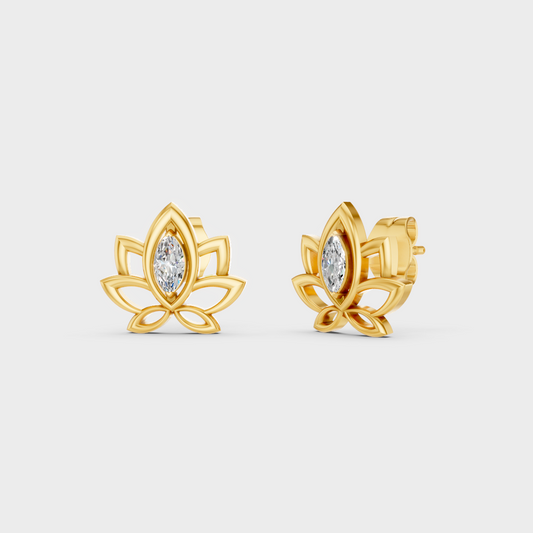 GLI Certified 0.30 Ct TW Marquise-Cut Lab-Grown Diamond Stud Earrings In 18K Yellow Gold